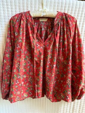 RHODE Red Floral Peasant Blouse